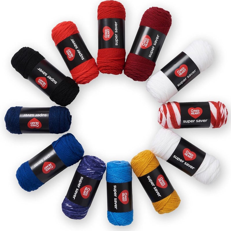 RED HEART Super Saver Yarn Super Craft Kit America, with 12 Pack of 50g/1.7 oz. 4 Medium Worsted Yarn for Knitting & Crocheting, 12 Colors, Perfect for Chunky Sweaters, Blankets, Amigurumi - Image 1